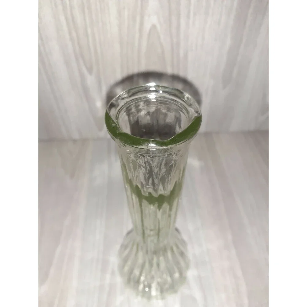 Vtg C.F.G CL1/33 28  9158 Clear Glass Ribbed Vase 8.5 Inch Tall Scallop Rim 70s